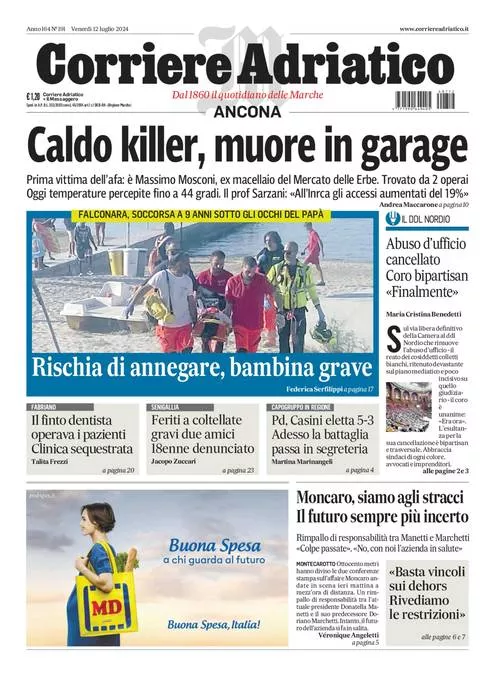 Prima-pagina-corriere adriatico-edizione-di-oggi-12-07-2024